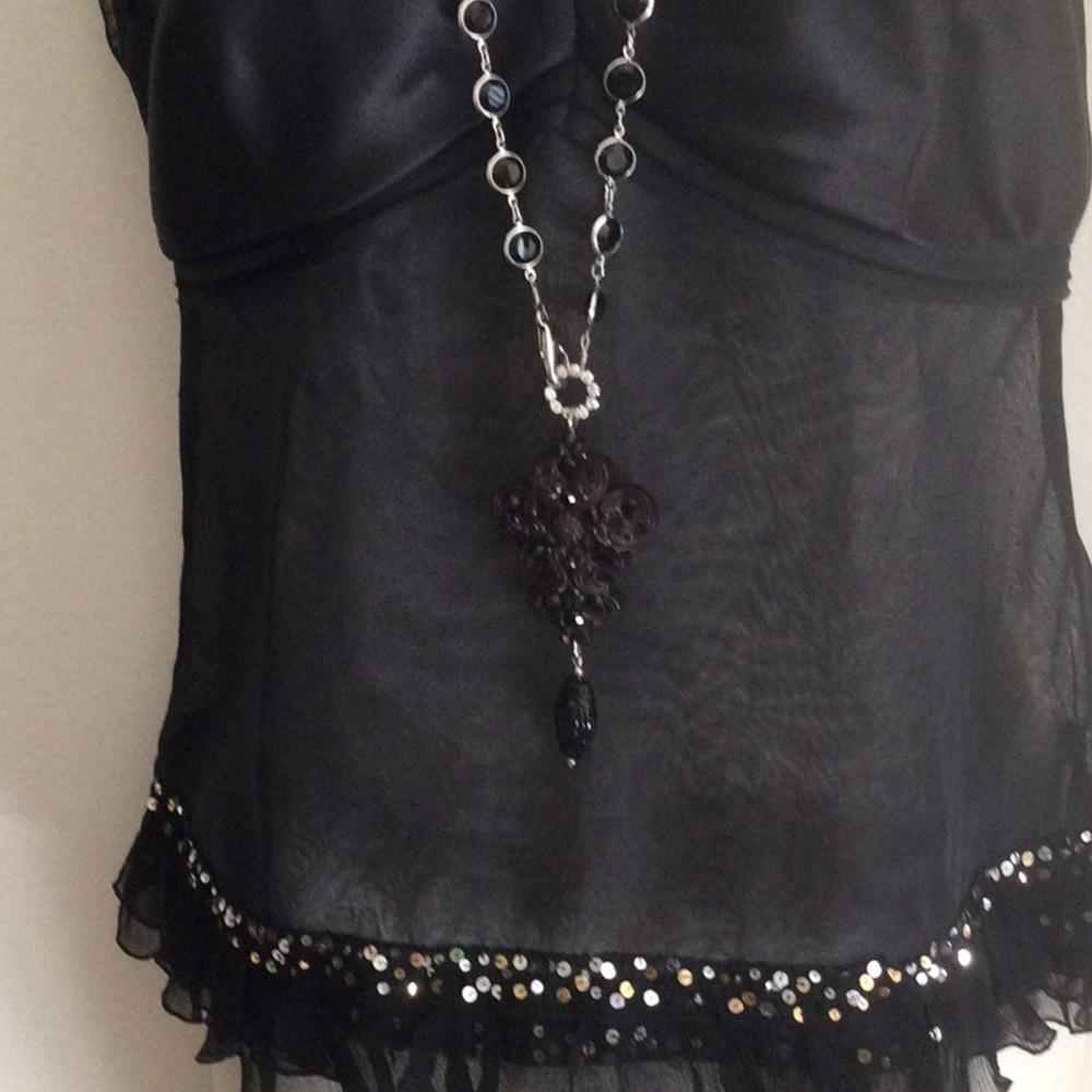 Black Crystal Silver Chain Necklace with Tarina Tarantino Pendant - Picture 2 of 10